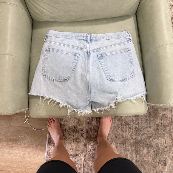 Agolde Frayed Hem Light Blue Jean Shorts - Picture 2 of 7